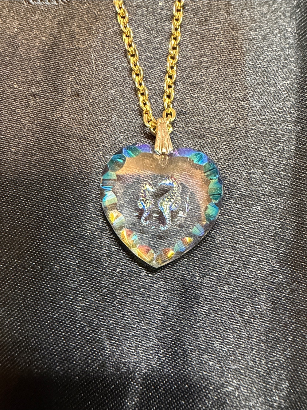 Iridescent Heart Pendant Necklace - Gold Chain